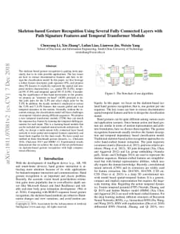 Skeleton-based Gesture Recognition Using Several Fully Connected Layers
  with Path Signature Features and Temporal Transformer Module