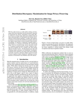 Distribution Discrepancy Maximization for Image Privacy Preserving