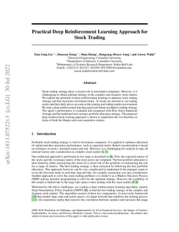 Practical Deep Reinforcement Learning Approach for Stock Trading