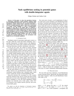 Nash equilibrium seeking in potential games with double-integrator
  agents