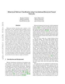 Behavioral Malware Classification using Convolutional Recurrent Neural
  Networks