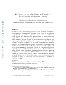 Self-Organizing Maps for Storage and Transfer of Knowledge in
  Reinforcement Learning