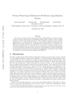 Privacy-Preserving Collaborative Prediction using Random Forests