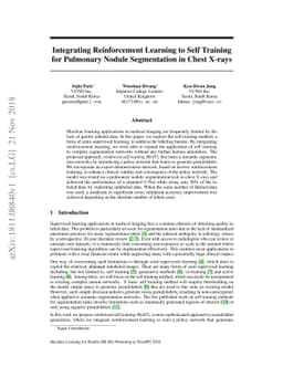 Integrating Reinforcement Learning to Self Training for Pulmonary Nodule
  Segmentation in Chest X-rays