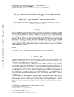Survey on Secure Search Over Encrypted Data on the Cloud