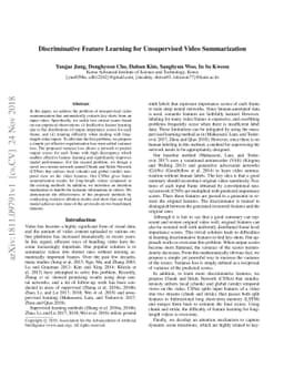 Discriminative Feature Learning for Unsupervised Video Summarization