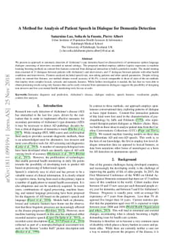 A Method for Analysis of Patient Speech in Dialogue for Dementia
  Detection