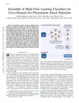Ensemble of Multi-View Learning Classifiers for Cross-Domain Iris
  Presentation Attack Detection