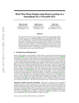 Real-Time Sleep Staging using Deep Learning on a Smartphone for a
  Wearable EEG