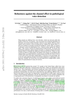 Robustness against the channel effect in pathological voice detection