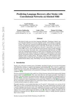Predicting Language Recovery after Stroke with Convolutional Networks on
  Stitched MRI