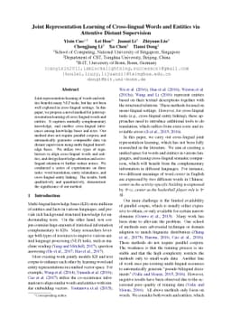 Joint Representation Learning of Cross-lingual Words and Entities via
  Attentive Distant Supervision