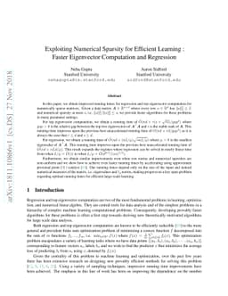 Exploiting Numerical Sparsity for Efficient Learning : Faster
  Eigenvector Computation and Regression