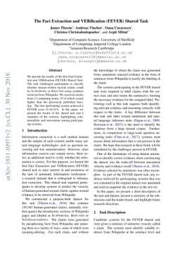 The Fact Extraction and VERification (FEVER) Shared Task