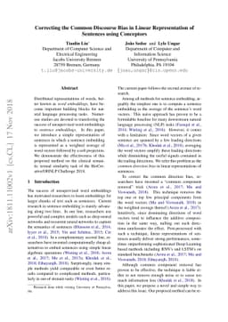 Correcting the Common Discourse Bias in Linear Representation of
  Sentences using Conceptors