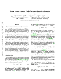 Bilinear Parameterization For Differentiable Rank-Regularization