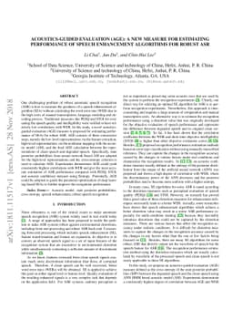 Acoustics-guided evaluation (AGE): a new measure for estimating
  performance of speech enhancement algorithms for robust ASR