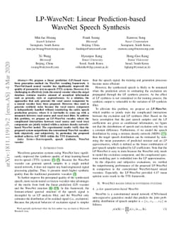 LP-WaveNet: Linear Prediction-based WaveNet Speech Synthesis