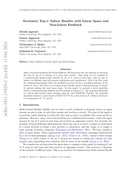 Stochastic Top-$K$ Subset Bandits with Linear Space and Non-Linear
  Feedback
