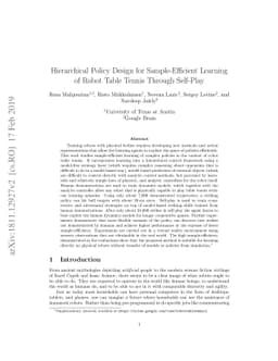 Hierarchical Policy Design for Sample-Efficient Learning of Robot Table
  Tennis Through Self-Play