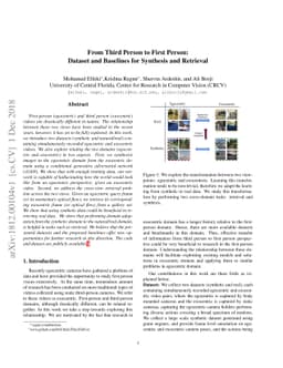 From Third Person to First Person: Dataset and Baselines for Synthesis
  and Retrieval