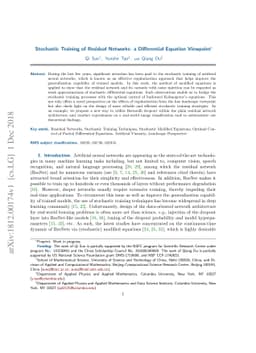 Stochastic Training of Residual Networks: a Differential Equation
  Viewpoint