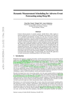 Dynamic Measurement Scheduling for Adverse Event Forecasting using Deep
  RL