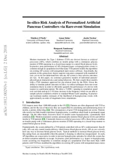 In-silico Risk Analysis of Personalized Artificial Pancreas Controllers
  via Rare-event Simulation