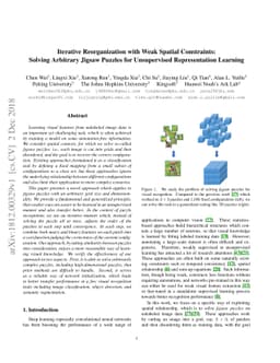 Iterative Reorganization with Weak Spatial Constraints: Solving
  Arbitrary Jigsaw Puzzles for Unsupervised Representation Learning