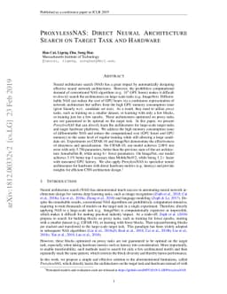 ProxylessNAS: Direct Neural Architecture Search on Target Task and
  Hardware