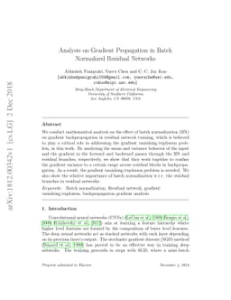 Analysis on Gradient Propagation in Batch Normalized Residual Networks