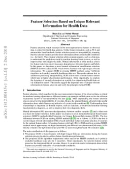 Feature Selection Based on Unique Relevant Information for Health Data