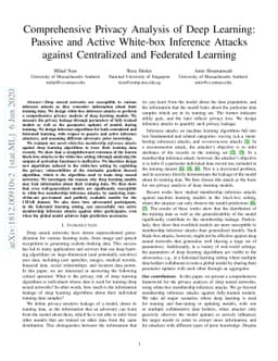 Comprehensive Privacy Analysis of Deep Learning: Passive and Active
  White-box Inference Attacks against Centralized and Federated Learning
