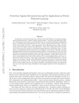 Protection Against Reconstruction and Its Applications in Private
  Federated Learning