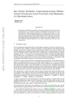 Set Cross Entropy: Likelihood-based Permutation Invariant Loss Function
  for Probability Distributions