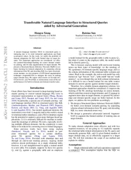 Transferable Natural Language Interface to Structured Queries aided by
  Adversarial Generation
