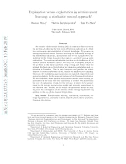 Exploration versus exploitation in reinforcement learning: a stochastic
  control approach
