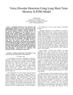 Voice Disorder Detection Using Long Short Term Memory (LSTM) Model