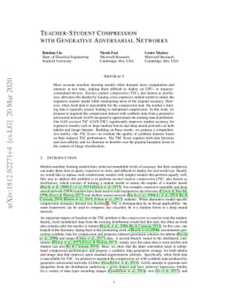 Teacher-Student Compression with Generative Adversarial Networks