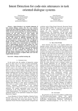 Intent Detection for code-mix utterances in task oriented dialogue
  systems