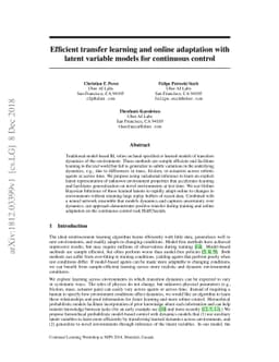 Efficient transfer learning and online adaptation with latent variable
  models for continuous control