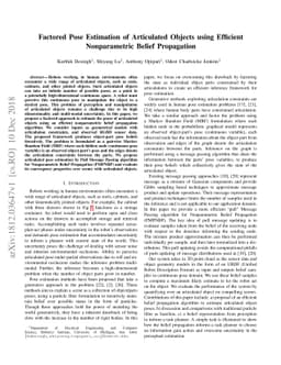 Factored Pose Estimation of Articulated Objects using Efficient
  Nonparametric Belief Propagation