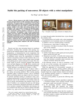 Stable bin packing of non-convex 3D objects with a robot manipulator