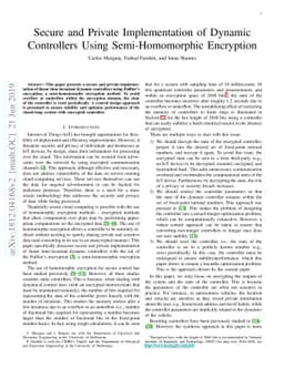 Secure and Private Implementation of Dynamic Controllers Using
  Semi-Homomorphic Encryption
