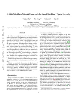 A Main/Subsidiary Network Framework for Simplifying Binary Neural
  Network