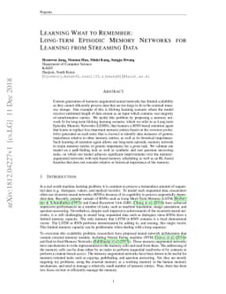 Learning What to Remember: Long-term Episodic Memory Networks for
  Learning from Streaming Data