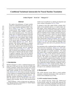 Conditional Variational Autoencoder for Neural Machine Translation