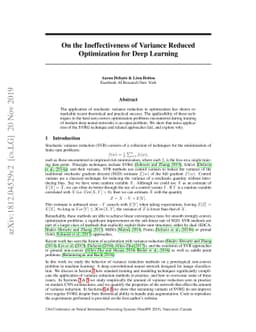 On the Ineffectiveness of Variance Reduced Optimization for Deep
  Learning