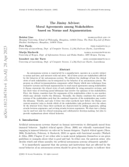 The Jiminy Advisor: Moral Agreements Among Stakeholders Based on Norms
  and Argumentation