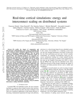 Real-time cortical simulations: energy and interconnect scaling on
  distributed systems